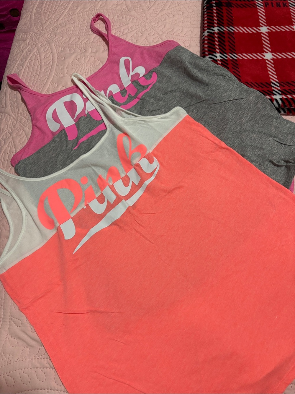 PINK Victoria's Secret Girls' Coral & Pink Logo Tank Tops